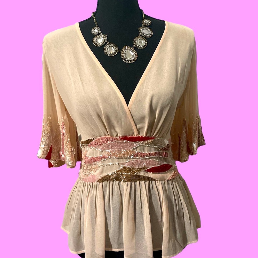 Sequin and beaded peplum top